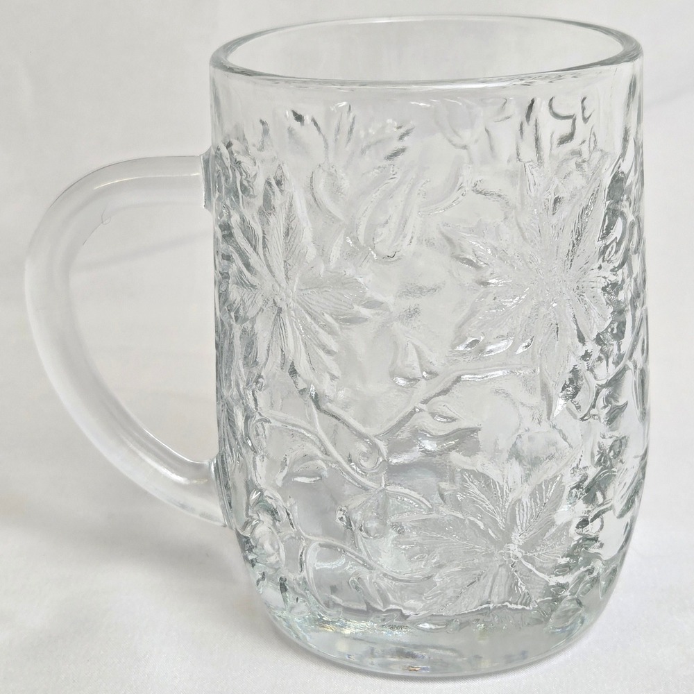 Princess House Fantasia Crystal Mug, Poinsetta Floral Design, 516, Vintage